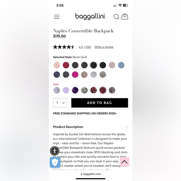 Baggallini Naples convertible backpack - Picture 7 of 8